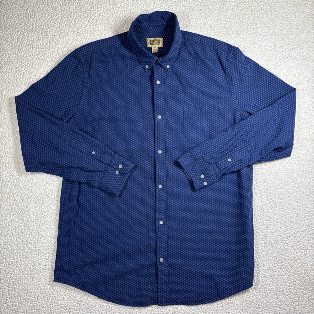 Foundry Supply Co Men’s Blue XLT Geometric Pattern Long Sleeve Button Down Shirt